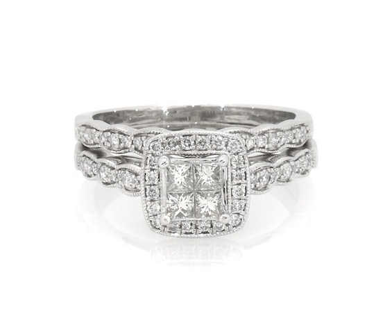 Previously Owned Diamond Bridal Set 3/4 ct tw Princess-Cut & Round-Cut 14K White Gold Size 8.25