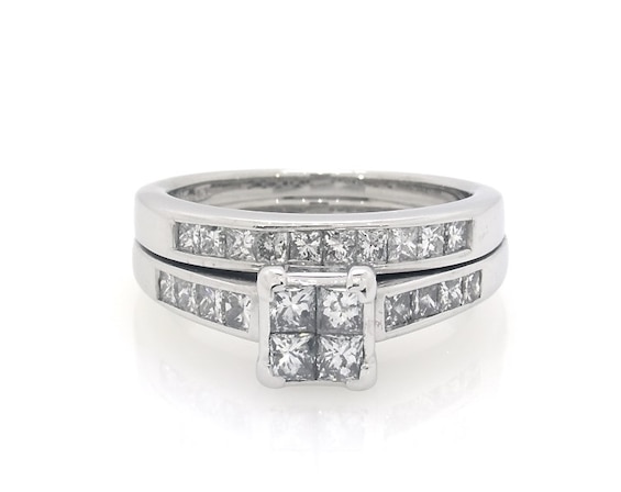 Previously Owned Princess-Cut Quad Diamond Bridal Set 1-1/6 ct tw 14K White Gold Size