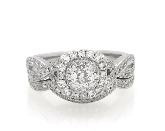 Previously Owned Neil Lane Round-Cut Diamond Double Halo Bridal Set 7/8 ct tw 14K White Gold Size