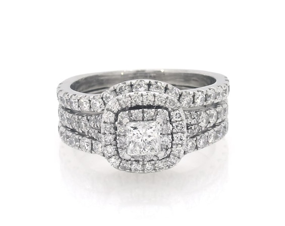Previously Owned Neil Lane Princess-Cut Diamond Double Halo Bridal Set 1-3/4 ct tw 14K White Gold Size