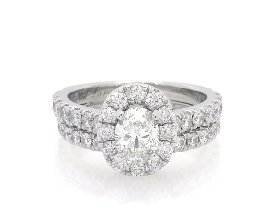 Previously Owned Neil Lane Oval-Cut Diamond Halo Bridal Set 1-7/8 ct tw 14K White Gold Size 5