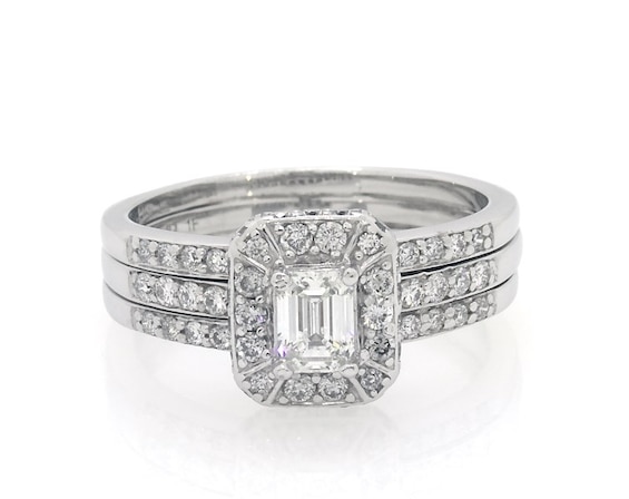 Previously Owned Emerald-Cut Diamond Bridal Set 1-1/5 ct tw 14K White Gold Size