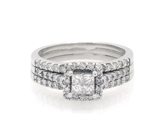 Previously Owned Diamond Bridal Set 3/4 ct tw Princess-cut 14K White Gold Size