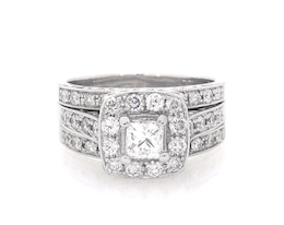 Previously Owned Princess-Cut Diamond Halo Bridal Set 1-7/8 ct tw 14K White Gold Size 8.25