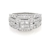 Thumbnail Image 1 of Previously Owned Princess-Cut Quad Diamond Halo Bridal Set 1-7/8 ct tw 14K White Gold Size 8.25