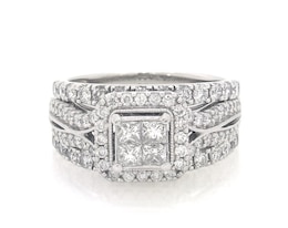 Previously Owned Princess-Cut Quad Diamond Halo Bridal Set 1-7/8 ct tw 14K White Gold Size 8.25
