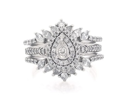 Previously Owned Round-Cut Diamond Pear-Shaped Double Halo Bridal Set 1 ct tw 10K White Gold Size 8