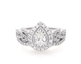 Previously Owned Neil Lane Pear-Shaped Diamond Double Halo Bridal Set 7/8 ct tw 14K White Gold Size 5.5