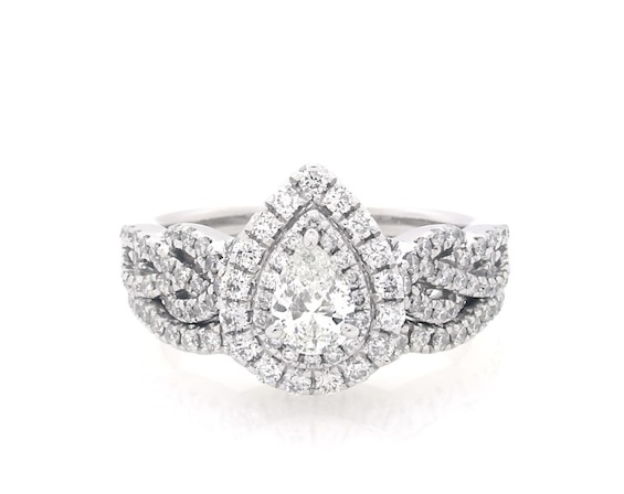 Previously Owned Neil Lane Pear-Shaped Diamond Double Halo Bridal Set 7/8 ct tw 14K White Gold Size 5.5