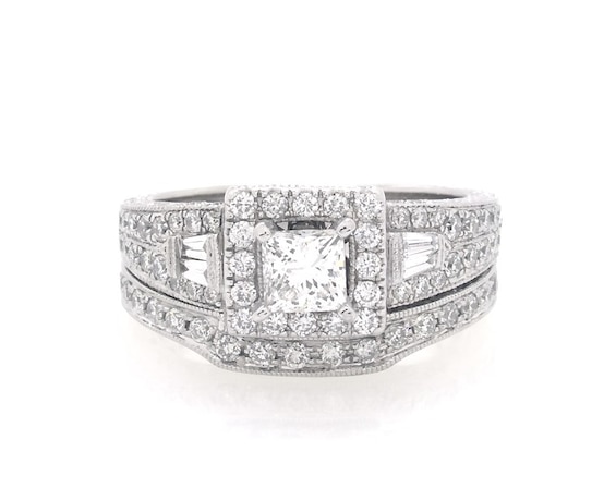 Previously Owned Neil Lane Princess-Cut Diamond Bridal Set 1-3/8 ct tw 14K White Gold Size 5.5
