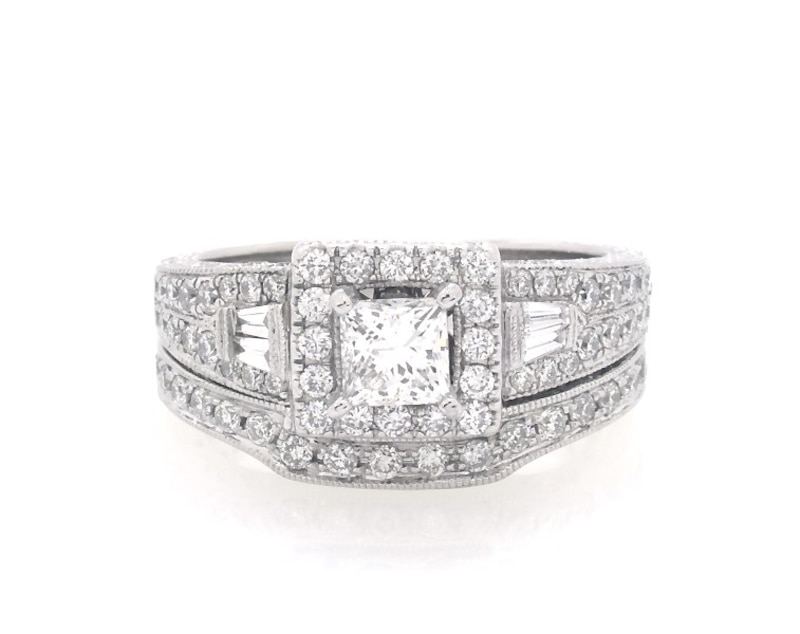 Main Image 1 of Previously Owned Neil Lane Princess-Cut Diamond Bridal Set 1-3/8 ct tw 14K White Gold Size 5.5