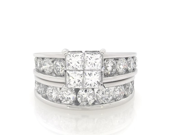 Previously Owned Princess-Cut Quad Diamond Bridal Set 3-7/8 ct tw 14K White Gold 6.5