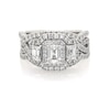 Thumbnail Image 1 of Previously Owned Neil Lane Emerald-Cut Lab-Grown Diamond Three-Stone Halo Bridal Set 2 ct tw 14K White Gold Size 5.75