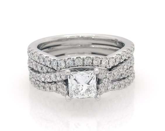 Previously Owned THE LEO Diamond Certified Princess-Cut Bridal Set 1-3/4 ct tw 14K White Gold 6.75