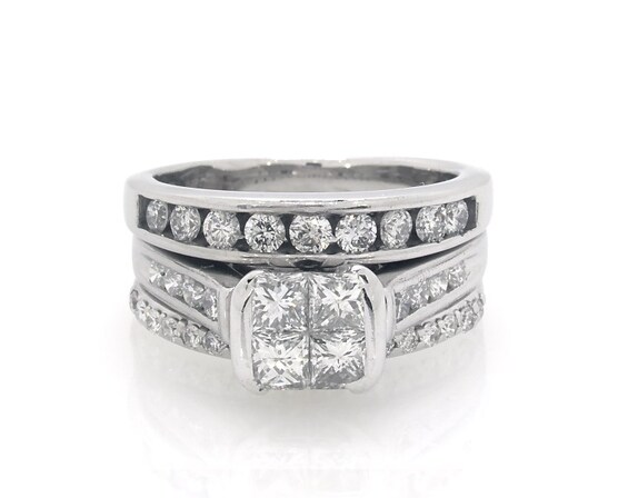 Previously Owned Princess-Cut Quad Diamond Bridal Set 1-1/2 ct tw 14K White Gold Size 5.5