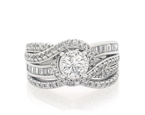 Previously Owned Round-Cut Diamond Bypass Bridal Set 1 ct tw 14K White Gold Size 6.75