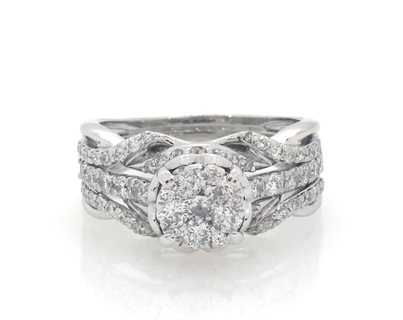 Previously Owned Round-Cut Multi-Diamond Bridal Set 1-1/6 ct tw 14K White Gold Size 5.75