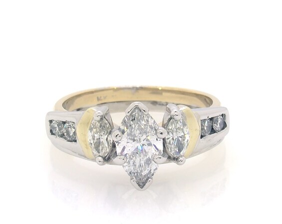 Previously Owned Marquise-Cut Diamond Three-Stone Bridal Set 1-1/8 ct tw 14K Two-Tone Gold Size 6