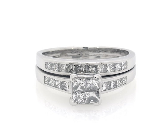 Previously Owned Princess-Cut Quad Diamond Bridal Set 1-1/6 ct tw 14K White Gold Size 8.5
