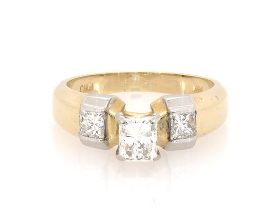 Previously Owned Radiant-Cut Diamond Three-Stone Engagement Ring 1-1/8 ct tw 14K Two-Tone Gold Size 7.75