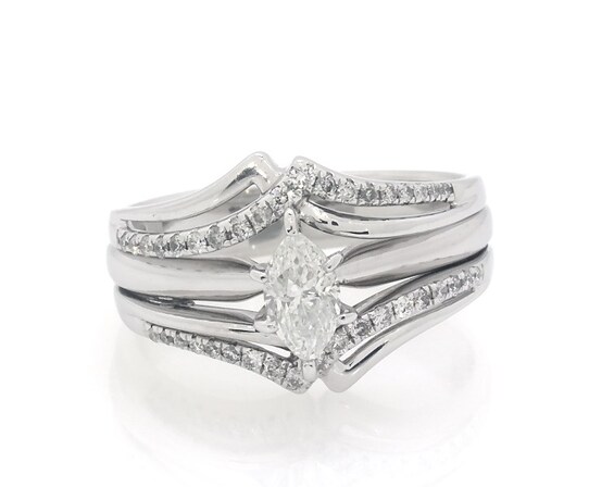 Previously Owned Marquise-Cut Diamond Bridal Set 5/8 ct tw 14K White Gold Size 8.5