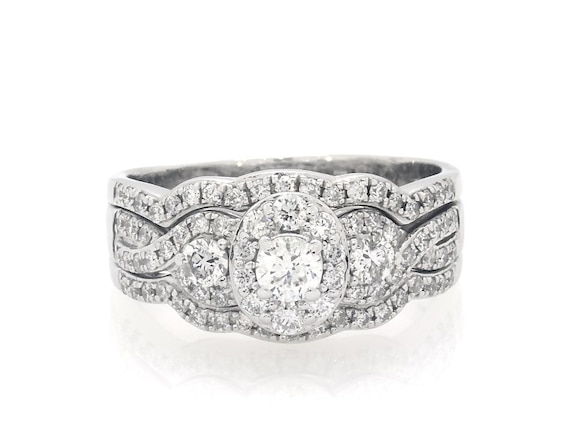 Previously Owned Round-Cut Diamond Three-Stone Bridal Set 1 ct tw 14K White Gold Size 9