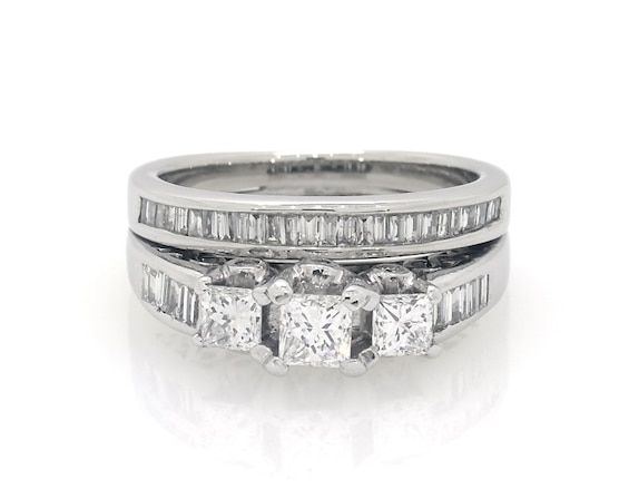 Previously Owned Princess-Cut Three-Stone Diamond Bridal Set 1-1/5 ct tw 14K White Gold 6.75