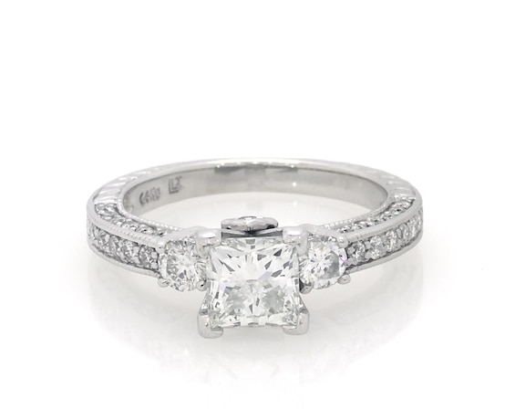 Previously Owned Princess-Cut Diamond Three-Stone Engagement Ring 1-1/2 ct tw 14K White Gold Size 5.25