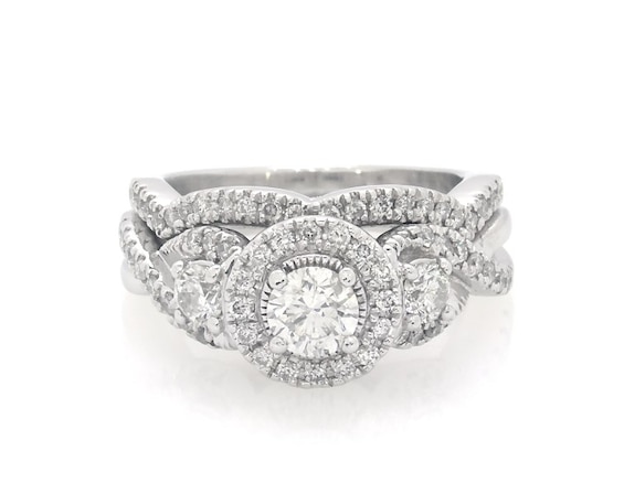 Previously Owned Diamond Bridal Set 7/8 ct tw Round-cut 14K White Gold 4.75