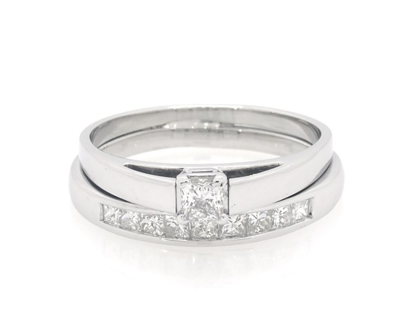 Main Image 1 of Previously Owned Princess-Cut Diamond Bridal Set 5/8 ct tw 14K White Gold Size 8.75