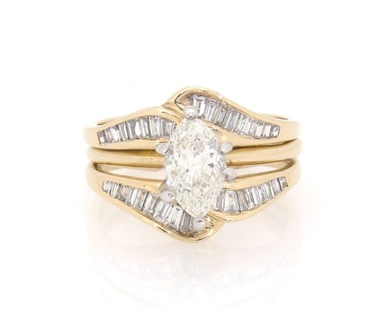 Previously Owned Marquise-Cut Diamond Bridal Set 1-3/8 ct tw 14K Two-Tone Gold Size 5.5
