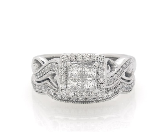 Previously Owned Princess-Cut Quad Diamond Bridal Set 3/4 ct tw 14K White Gold Size