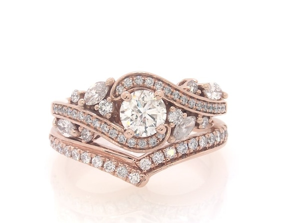 Previously Owned Round-Cut Diamond Bypass Bridal Set 1-1/3 ct tw 14K Rose Gold Size 6
