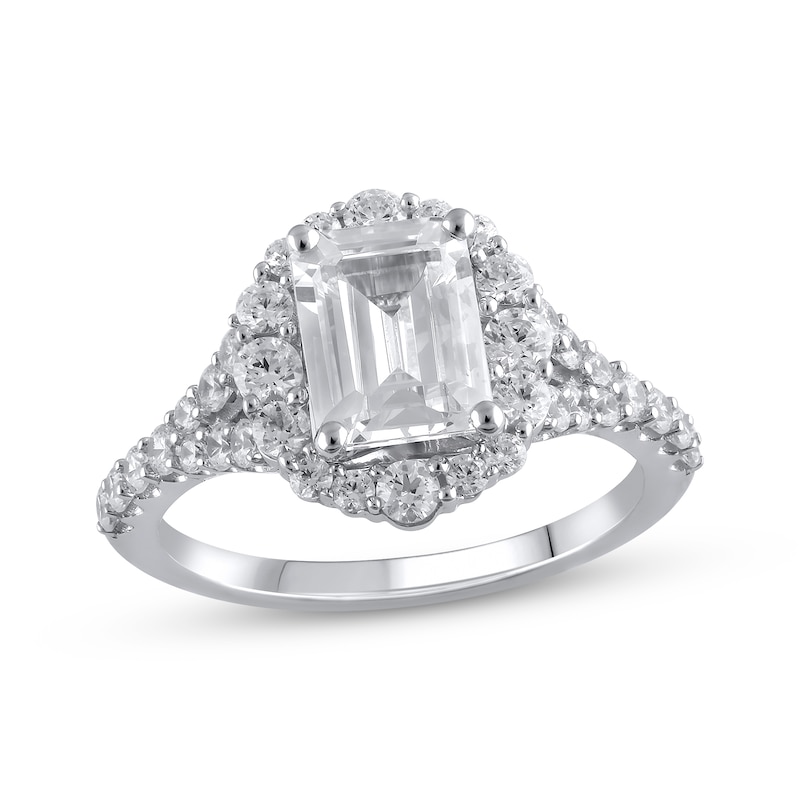 Main Image 1 of Previously Owned Lab-Grown Diamonds Emerald-Cut Engagement Ring 2-3/4 ct tw 14K White Gold