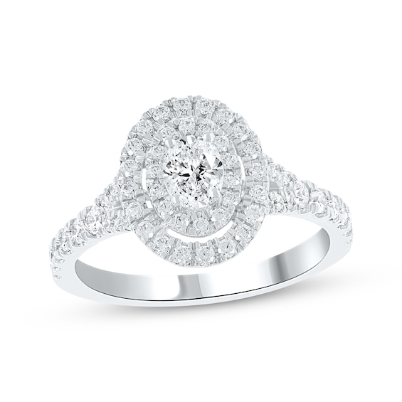Previously Owned Lab-Grown Diamonds Oval-Cut Double Halo Engagement Ring 1 ct tw 14K White Gold