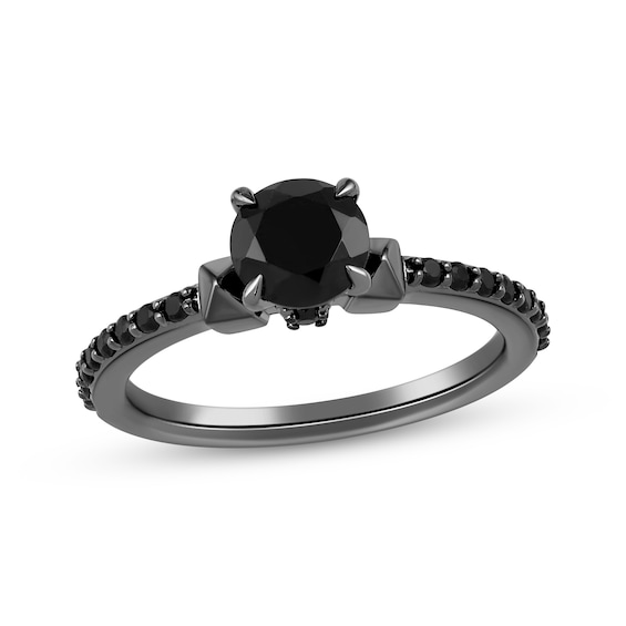 Previously Owned Ink & Ice Round-Cut Black Diamond Engagement Ring 1-1/4 ct tw Black Rhodium-Plated 14K White Gold