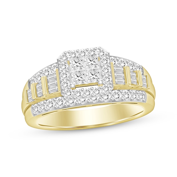 Previously Owned Princess-Cut Quad Multi-Diamond Center Engagement Ring 1 ct tw 10K Yellow Gold