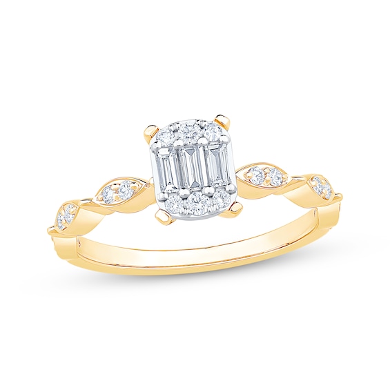 Previously Owned Baguette & Round-Cut Multi-Diamond Engagement Ring 1/3 ct tw 14K Yellow Gold