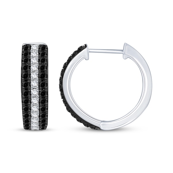 Previously Owned Black & White Diamond Hoop Earrings 1 ct tw Sterling Silver