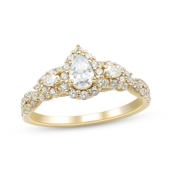 Previously Owned Memories, Moments, Magic Pear-Shaped Diamond Three-Stone Engagement Ring 1 ct tw 14K Yellow Gold