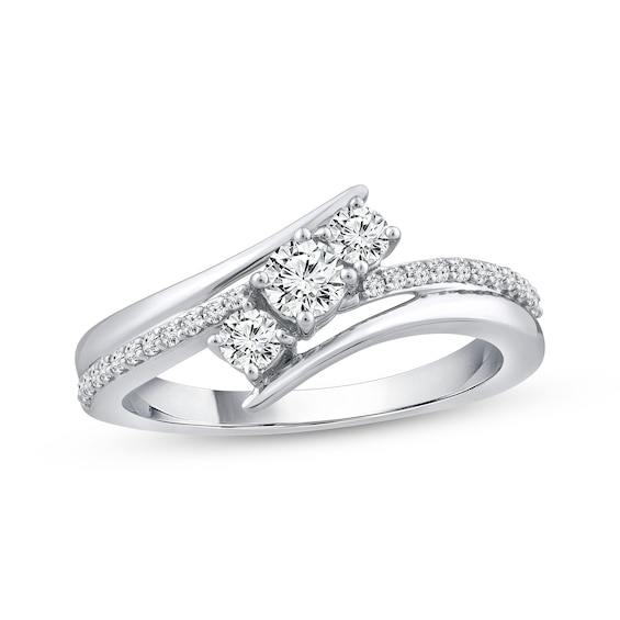 Previously Owned Diamond Three-Stone Bypass Ring 1/2 ct tw 10K White Gold