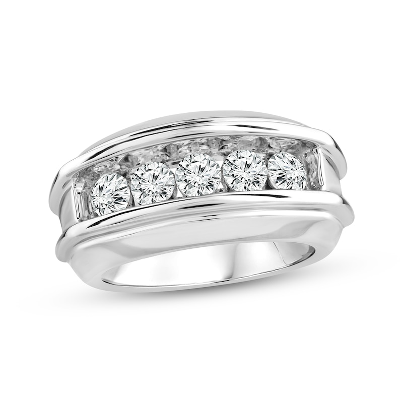 Main Image 1 of Previously Owned Men's Lab-Grown Diamonds Five-Stone Wedding Band 1-7/8 ct tw Round-cut 14K White Gold