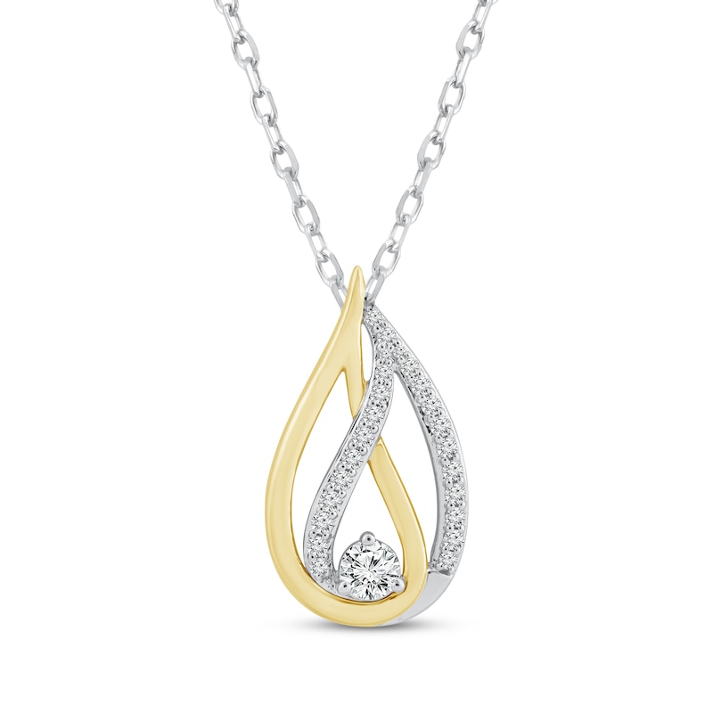 Main Image 1 of Previously Owned Love Ignited Diamond Flame Necklace 1/4 ct tw 10K Two-Tone Gold 18"