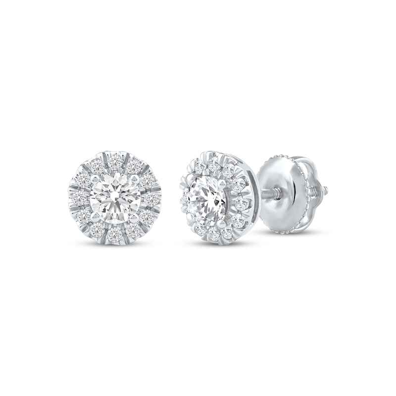 Main Image 1 of Previously Owned KAY Lab-Grown diamonds Halo Stud Earrings 1/2 ct tw 14K White Gold (F/VS2)
