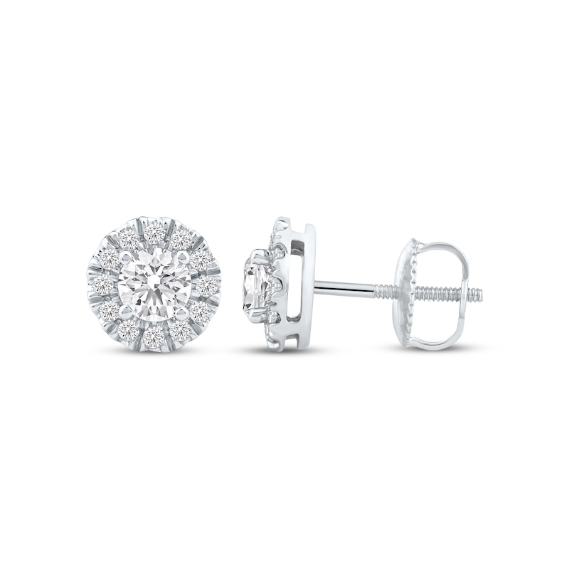 Main Image 3 of Previously Owned KAY Lab-Grown diamonds Halo Stud Earrings 1/2 ct tw 14K White Gold (F/VS2)