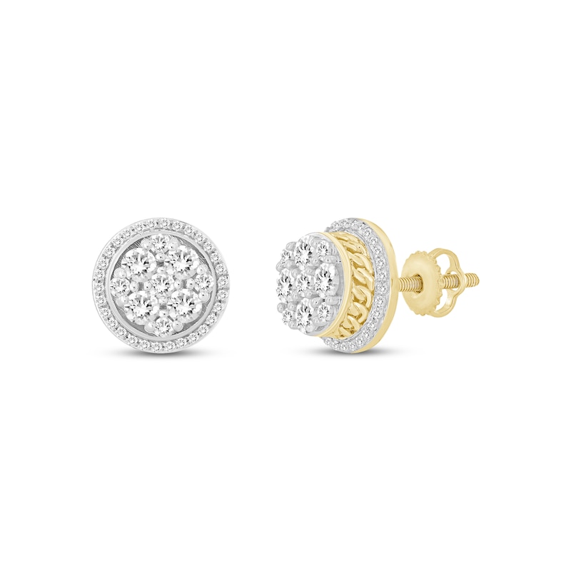 Main Image 1 of Previously Owned Men's Multi-Diamond Chain Link Accent Circle Stud Earrings 1 ct tw 10K Yellow Gold