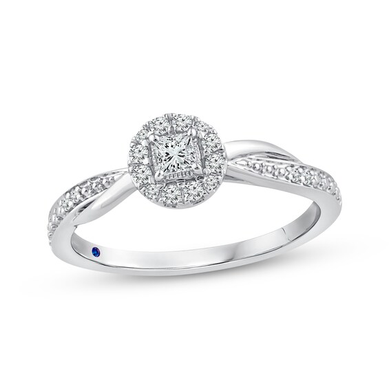 Previously Owned Princess-Cut Diamond & Blue Sapphire Ring 1/5 ct tw 10K White Gold