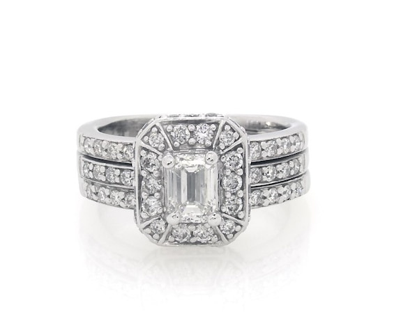 Previously Owned Emerald-Cut Diamond Bridal Set 1-1/ ct tw 14K White Gold Size