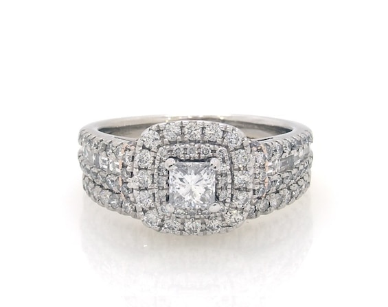Previously Owned Adrianna Papell Princess-Cut Diamond Double Halo Bridal Set 1-1/3 ct tw 14K Two-Tone Gold Size 6