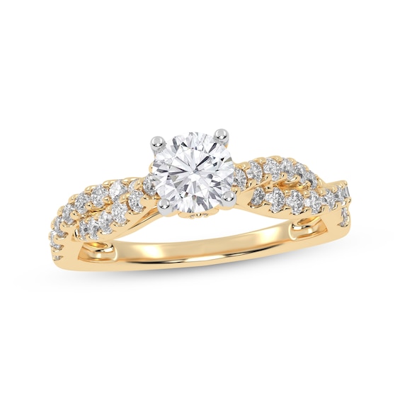 Previously Owned Lab-Grown Diamonds Round-Cut Twist Engagement Ring 7/8 ct tw 14K Yellow Gold